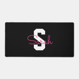 Süßer Name & Monogramm | Schwarz Weiß & Rosa Schreibtischunterlage
