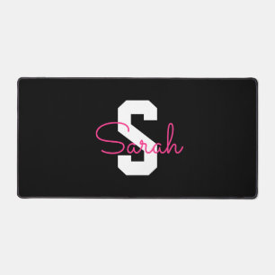 Süßer Name & Monogramm Schwarz Weiß & Rosa Schreibtischunterlage