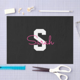 Süßer Name & Monogramm | Schwarz Weiß & Rosa Seidenpapier