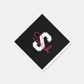 Süßer Name & Monogramm | Schwarz Weiß & Rosa Serviette (Ecke)