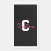 Süßer Name & Monogramm | Schwarz Weiß & Rosa Serviette (Vorderseite)