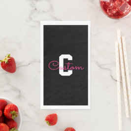 Süßer Name & Monogramm | Schwarz Weiß & Rosa Serviette