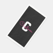 Süßer Name & Monogramm | Schwarz Weiß & Rosa Serviette (Ecke)