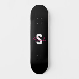 Süßer Name & Monogramm | Schwarz Weiß & Rosa Skateboard