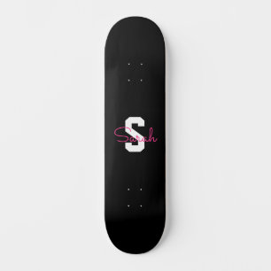 Süßer Name & Monogramm Schwarz Weiß & Rosa Skateboard