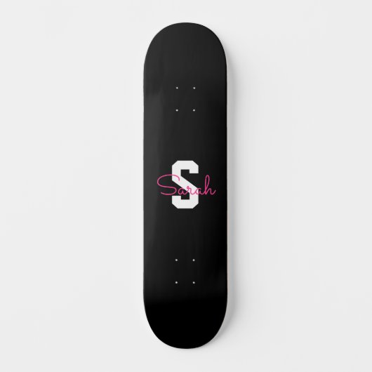 Süßer Name & Monogramm | Schwarz Weiß & Rosa Skateboard (Vorderseite)