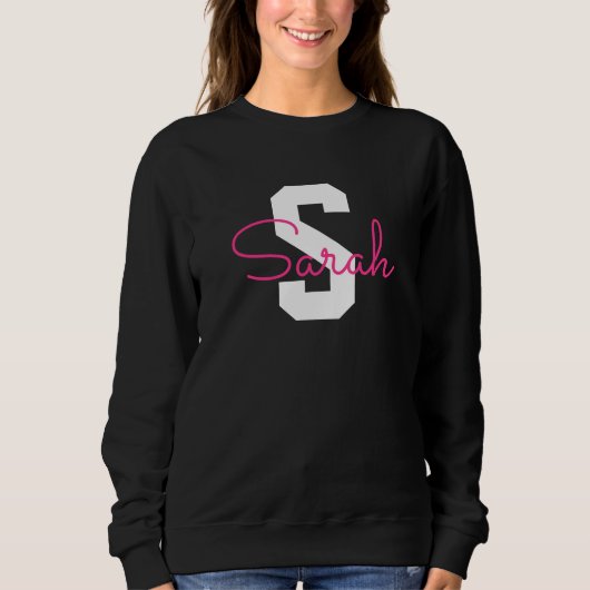 Süßer Name & Monogramm | Schwarz Weiß & Rosa Sweatshirt (Vorderseite)