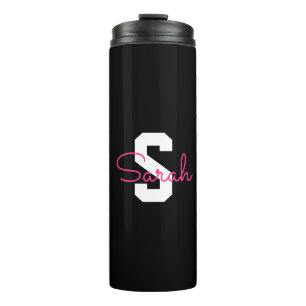 Süßer Name & Monogramm Schwarz Weiß & Rosa Thermosbecher