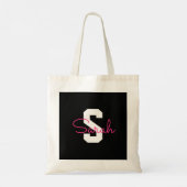 Süßer Name & Monogramm | Schwarz Weiß & Rosa Tragetasche (Rückseite)