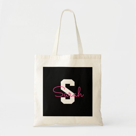 Süßer Name & Monogramm | Schwarz Weiß & Rosa Tragetasche (Vorne)