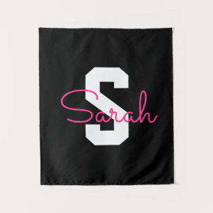 Süßer Name & Monogramm Schwarz Weiß & Rosa Wandteppich