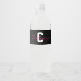 Süßer Name & Monogramm | Schwarz Weiß & Rosa Wasserflaschenetikett