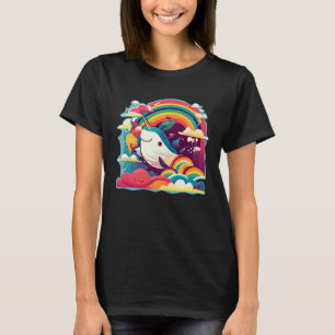 Süßer Narwal-Meereskreatur Regenbogen Wolken Und N T-Shirt
