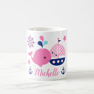 Süßer nautischer rosa Wal, Boot und Anker Kaffeetasse