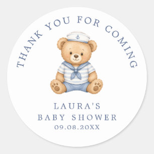 Süßer nautischer Teddybär Baby Shower Danke Runder Aufkleber