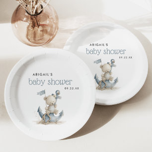 Süßer nautischer Teddybär-Baby-Shower Pappteller