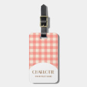 Süßer niedlich pfirsichrosa Gingham auf kariert Gepäckanhänger (Vorderseite vertikal)