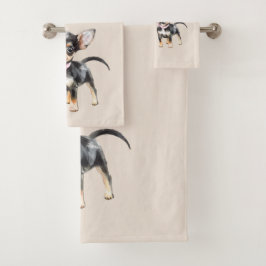 Süßer niedlicher brauner Cream Chihuahua Hund best Badhandtuch Set