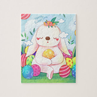 Süßer niedlicher glücklicher Osterhase und Eier Puzzle