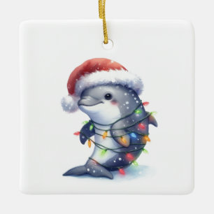 Süßer niedlicher Weihnachtsdelfin Keramikornament