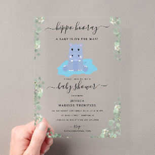 Süßer Nilpferd Hip Hippo Hurra Baby Shower Acryleinladungen