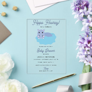 Süßer Nilpferd Hip Hippo Hurra Baby Shower Acryleinladungen