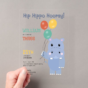 Süßer Nilpferd Hip Hippo Hurra Kindergeburtstag Acryleinladungen