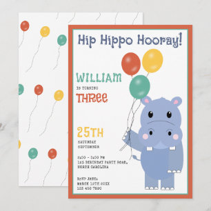 Süßer Nilpferd Hip Hippo Hurra Kindergeburtstag Einladung