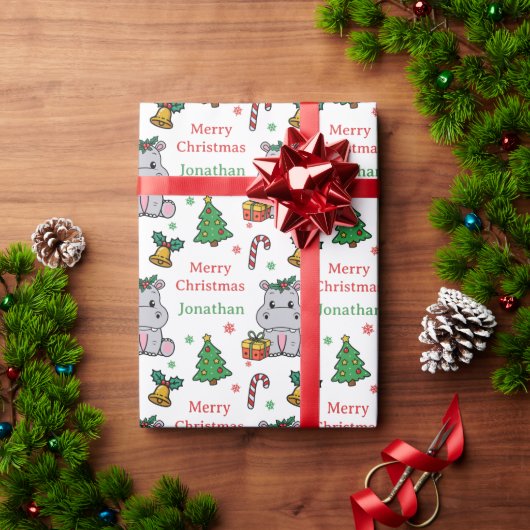Süßer Nilpferd-Weihnachtsbaum-Feiertage Geschenkpapier (Feiertagsgeschenk)