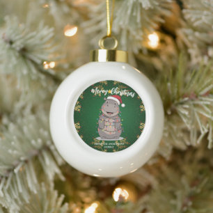 Süßer Nilpferd-Weihnachtsbaum-Zoo-Safari-Weihnacht Keramik Kugel-Ornament