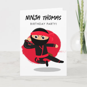 Süßer Ninja Schwarz Rot Kinder Geburtstagsfeier T- Karte