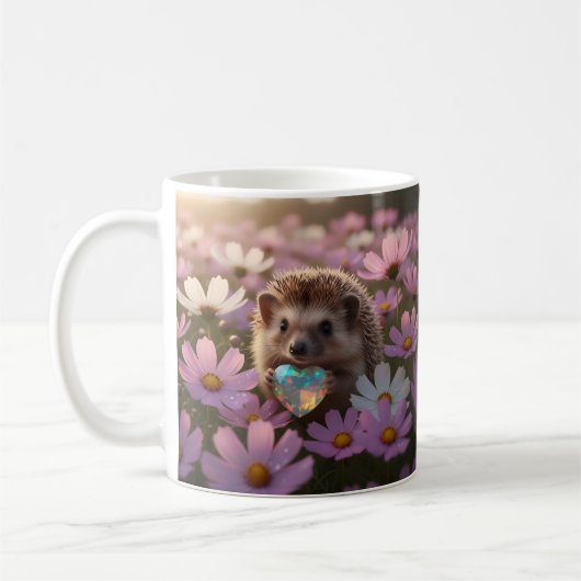 Süßer Oktober-Igel mit Opal-Herz Kaffeetasse (Links)