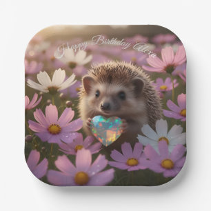 Süßer Oktober-Igel mit Opal-Herz Pappteller