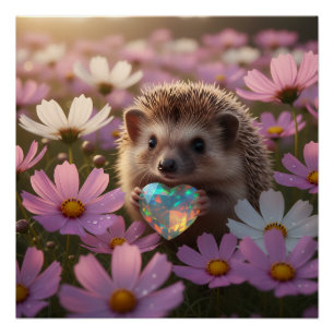 Süßer Oktober-Igel mit Opal-Herz Poster
