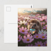 Süßer Oktober-Igel mit Opal-Herz Postkarte (Vorne/Hinten)