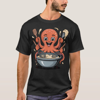 Süßer Oktopus mischt Teig für Bäcker und T-Shirt