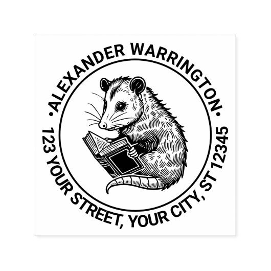 Süßer Opossum liest Buchname Rücksendeadresse Permastempel (Design)