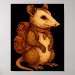 Süßer Opossum-Rucksacktourist Camping-Wanderer Wal Poster
