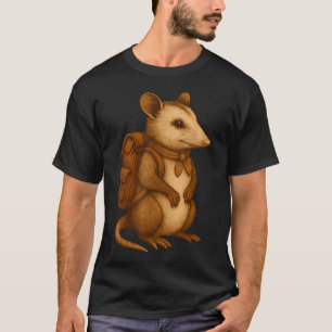 Süßer Opossum-Rucksacktourist, der im Wald campier T-Shirt