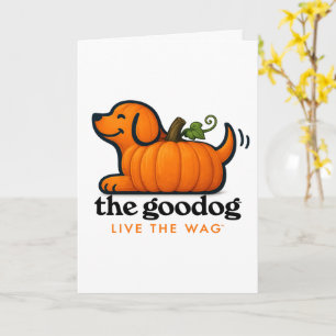 Süßer orange Kürbis-Hund im Herbst Karte