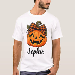 Süßer orange Kürbis Monogramm Name Halloween T-Shirt