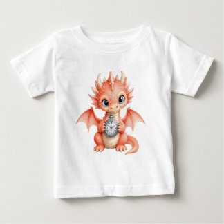 Süßer orangefarbener Babydrache mit Taschenuhr für Baby T-shirt