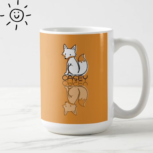 Süßer orangefarbener Fuchs-Reflektions-Doodle mit Kaffeetasse