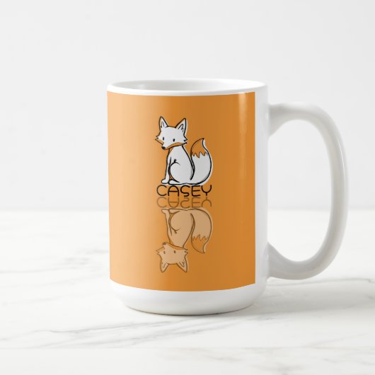 Süßer orangefarbener Fuchs-Reflektions-Doodle mit Kaffeetasse (Rechts)