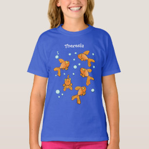 Süßer orangefarbener Goldfisch auf blauer Cartoon- T-Shirt