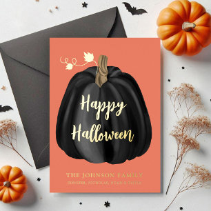 Süßer orangefarbener Kürbis Frohes Halloween Gold Folien Feiertagskarte
