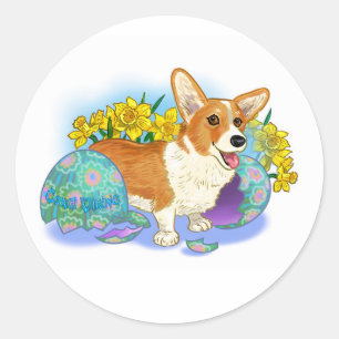 Süßer Oster-Corgi Runder Aufkleber