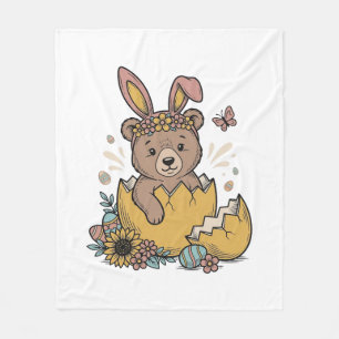 Süßer Osterbär in geknacktem Ei Vintage Vektor_1 Fleecedecke