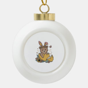 Süßer Osterbär in geknacktem Ei Vintage-Vektor_1 Keramik Kugel-Ornament