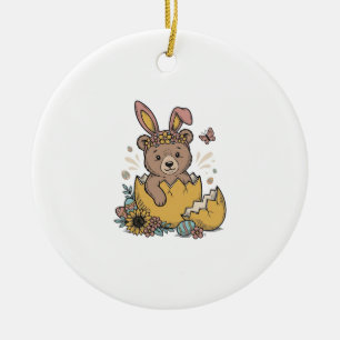 Süßer Osterbär in geknacktem Ei Vintage Vektor_1 Keramik Ornament